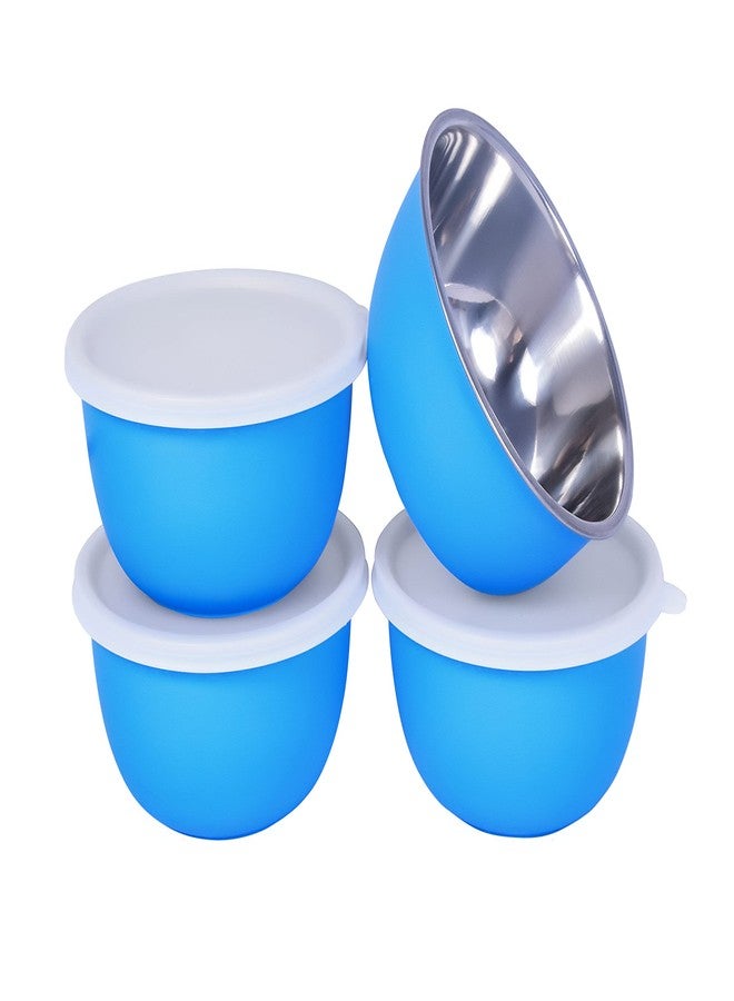 Zaib Microwave Safe Stainless Steel Euro Bowl with lid for Food Storage, Snack Serving, Snack Storage, Pack of 4 Capacity 500 ML Each (Blue Color - 500 ML 4 Pcs) - Image 3